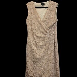 Beige Sheath Midi Dress with V-Neck for Wedding Guest Formal Special Occasion